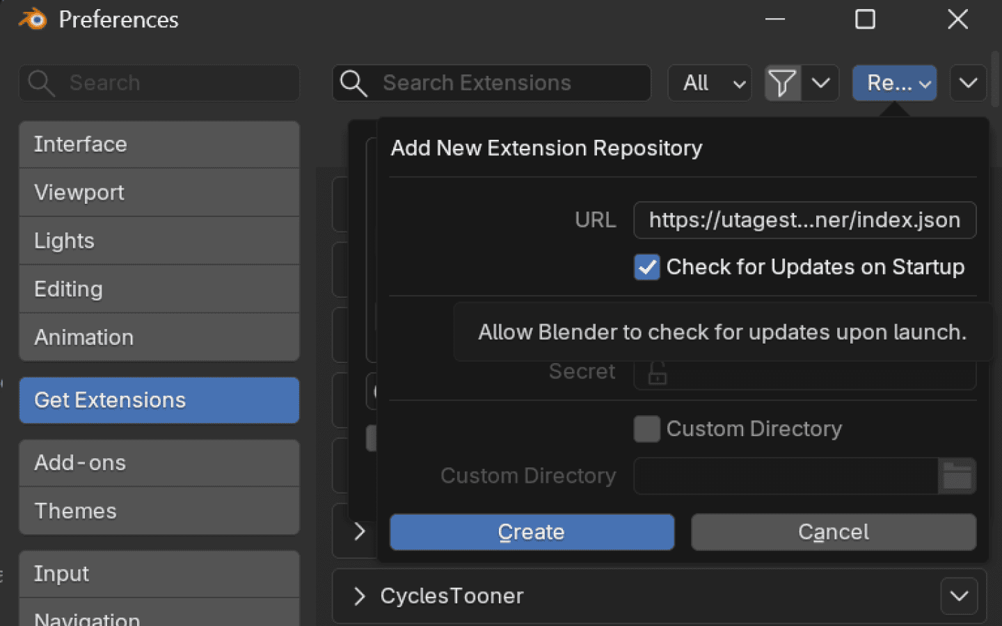 CyclesTooner listed in Blender Get Extensions